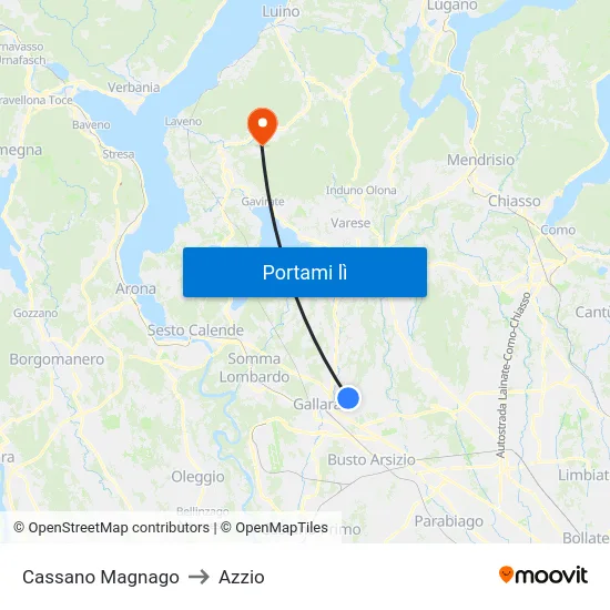 Cassano Magnago to Azzio map