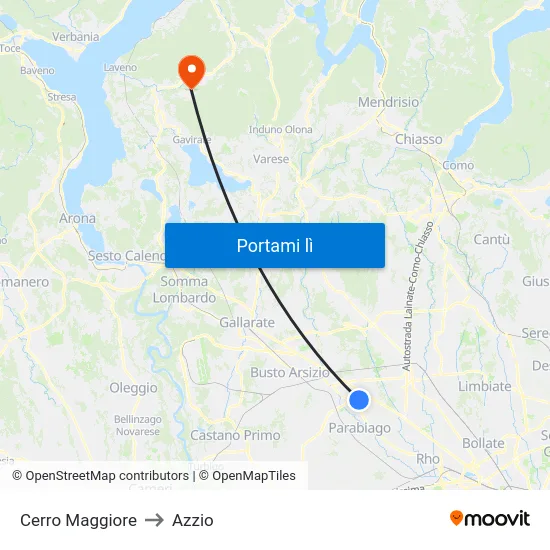 Cerro Maggiore to Azzio map