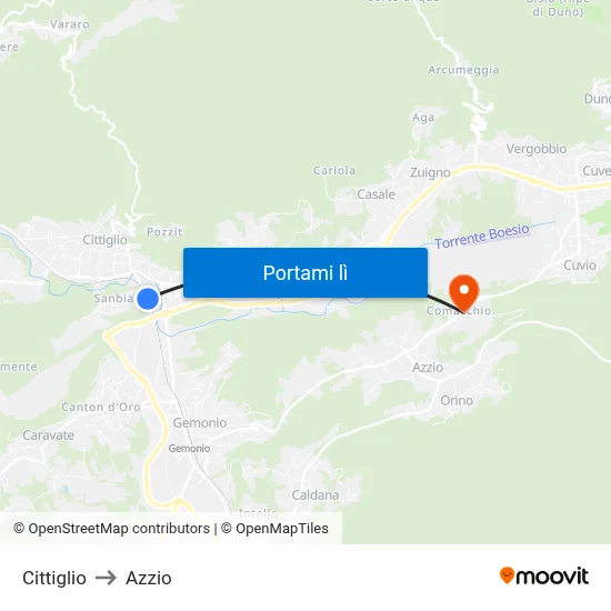 Cittiglio to Azzio map