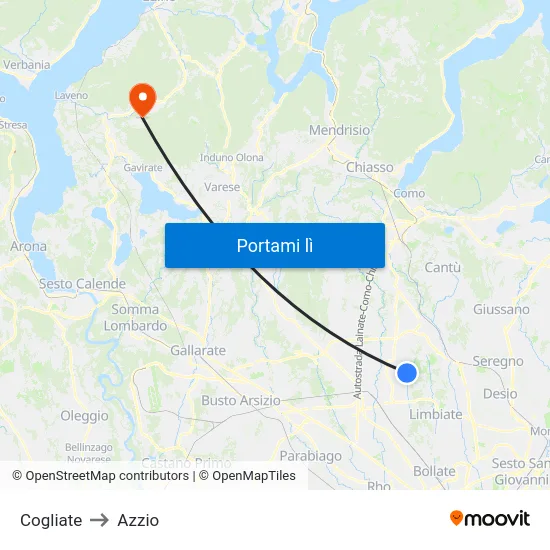 Cogliate to Azzio map