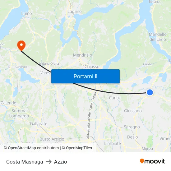 Costa Masnaga to Azzio map