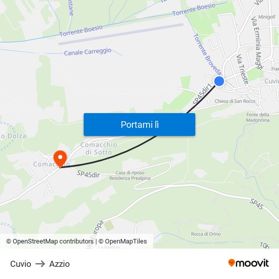 Cuvio to Azzio map