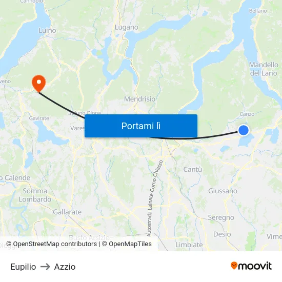 Eupilio to Azzio map