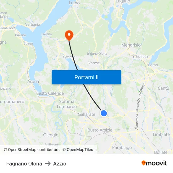 Fagnano Olona to Azzio map