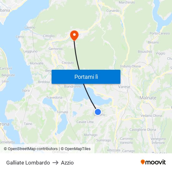 Galliate Lombardo to Azzio map