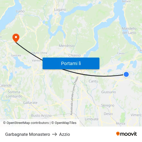 Garbagnate Monastero to Azzio map