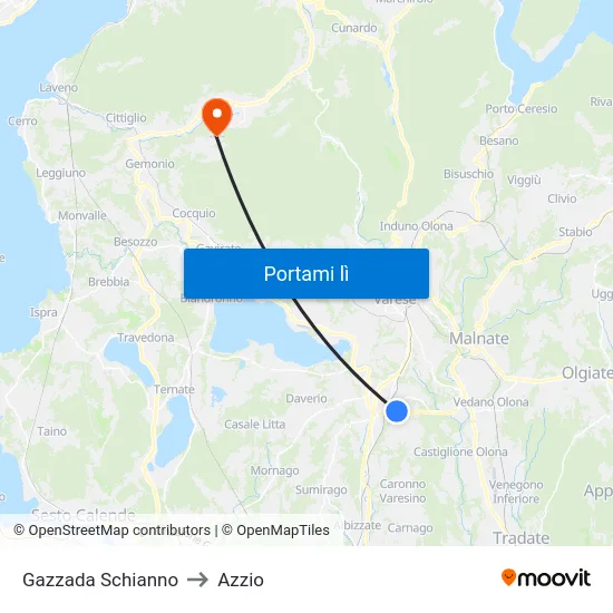Gazzada Schianno to Azzio map