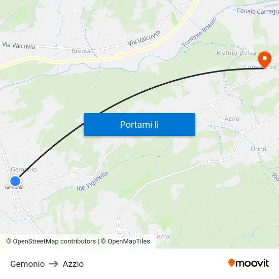 Gemonio to Azzio map