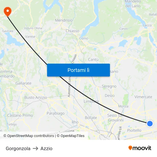 Gorgonzola to Azzio map