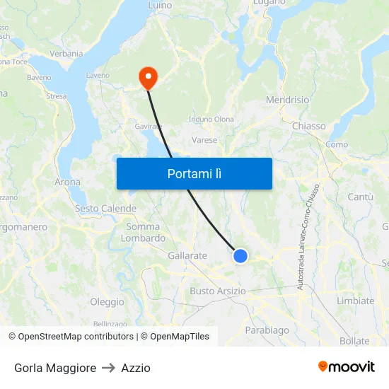 Gorla Maggiore to Azzio map