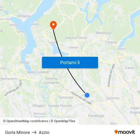 Gorla Minore to Azzio map