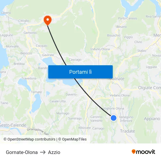 Gornate-Olona to Azzio map
