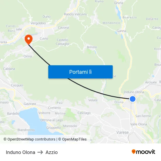 Induno Olona to Azzio map