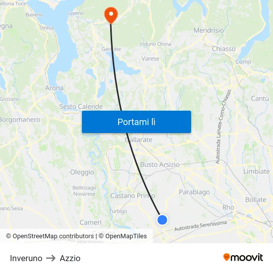 Inveruno to Azzio map