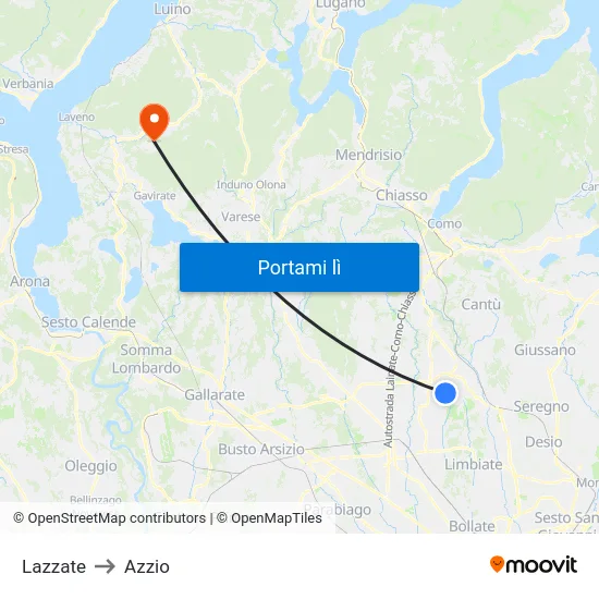 Lazzate to Azzio map