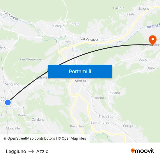 Leggiuno to Azzio map