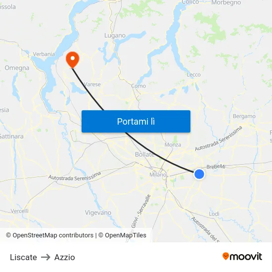 Liscate to Azzio map