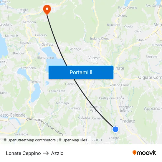 Lonate Ceppino to Azzio map