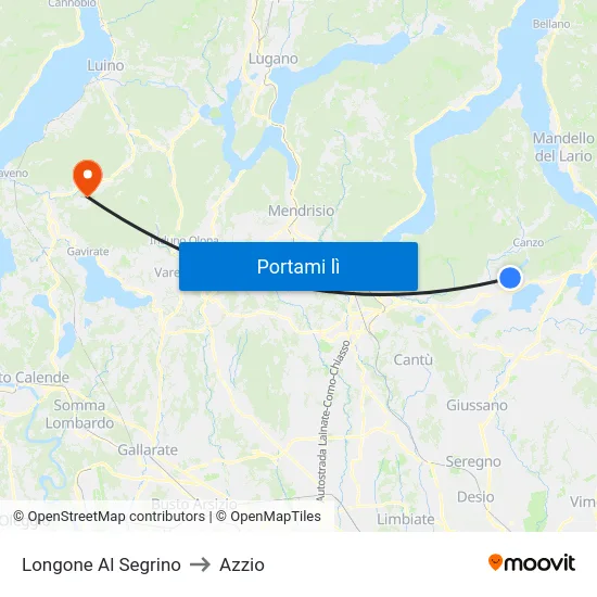 Longone Al Segrino to Azzio map