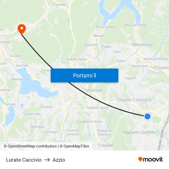 Lurate Caccivio to Azzio map