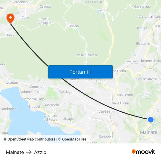 Malnate to Azzio map