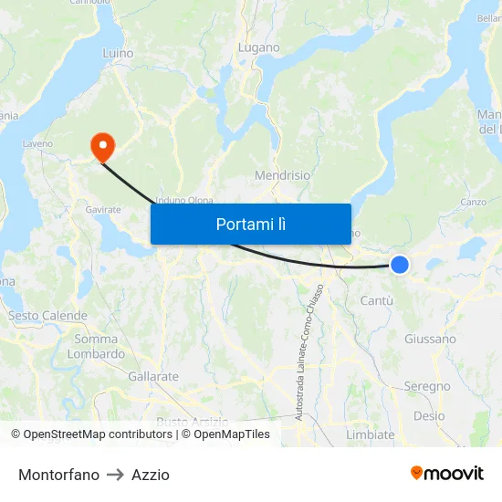 Montorfano to Azzio map