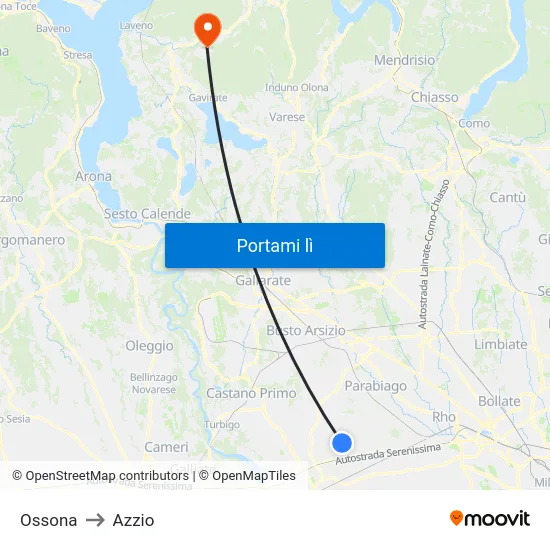 Ossona to Azzio map