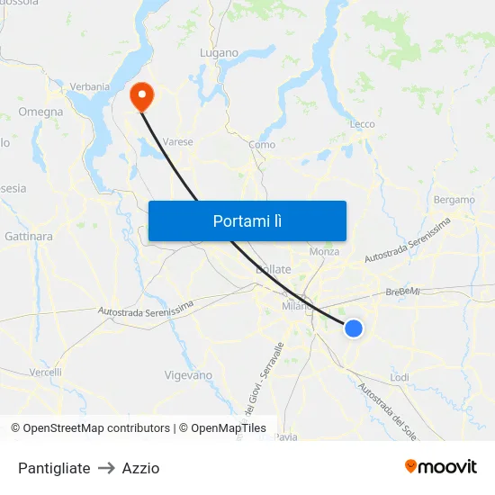 Pantigliate to Azzio map