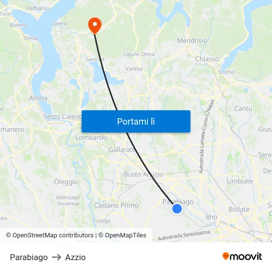 Parabiago to Azzio map