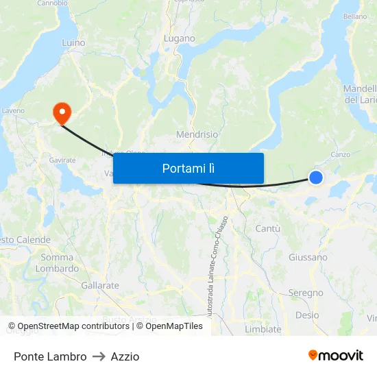 Ponte Lambro to Azzio map