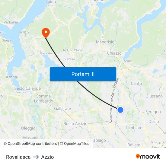Rovellasca to Azzio map