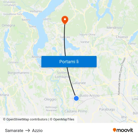 Samarate to Azzio map