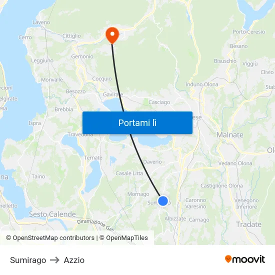 Sumirago to Azzio map
