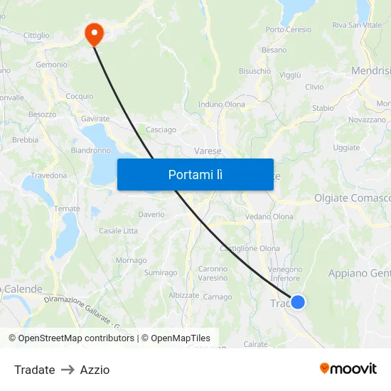 Tradate to Azzio map