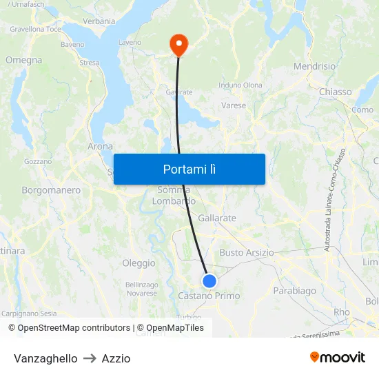 Vanzaghello to Azzio map