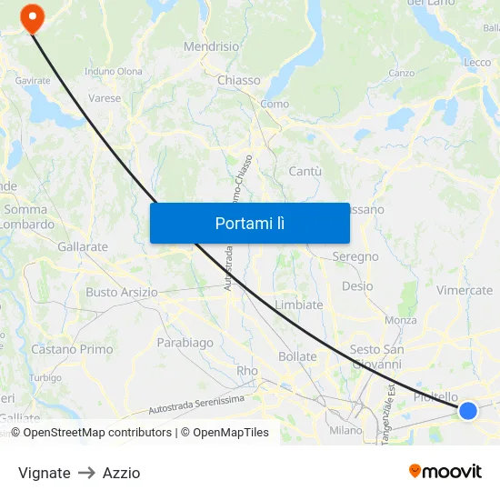 Vignate to Azzio map