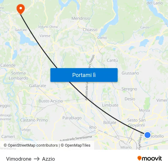Vimodrone to Azzio map