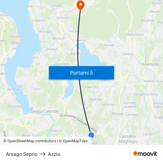 Arsago Seprio to Azzio map