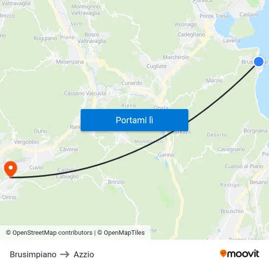 Brusimpiano to Azzio map