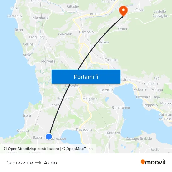 Cadrezzate to Azzio map