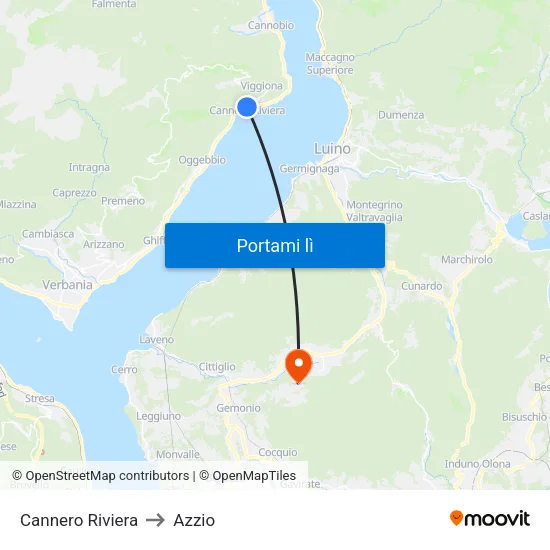 Cannero Riviera to Azzio map