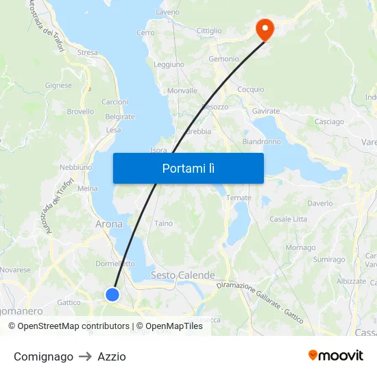 Comignago to Azzio map