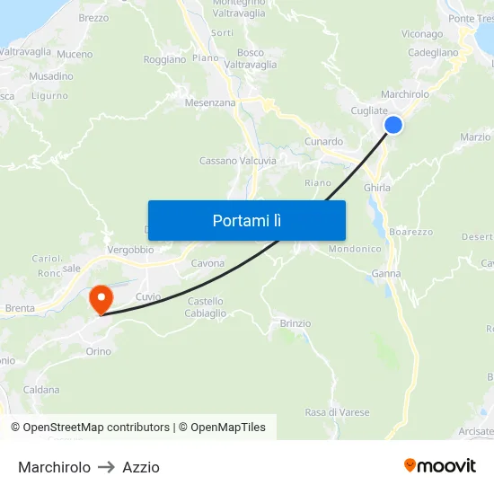 Marchirolo to Azzio map