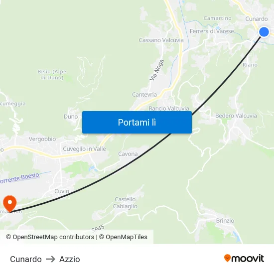 Cunardo to Azzio map