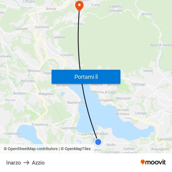 Inarzo to Azzio map