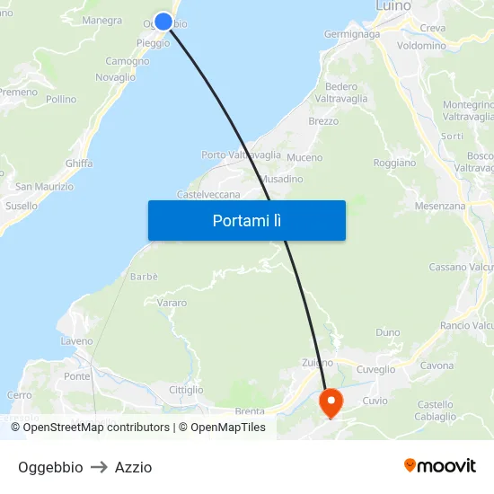 Oggebbio to Azzio map