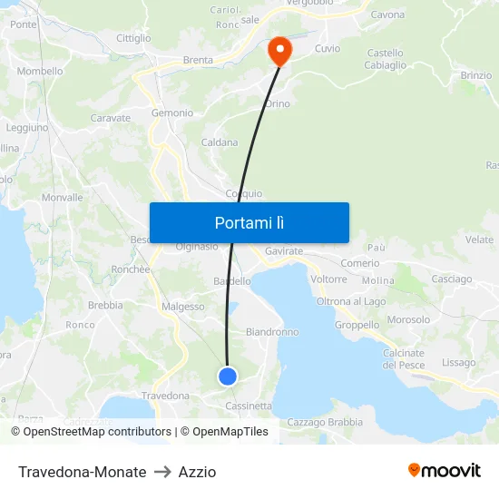 Travedona-Monate to Azzio map