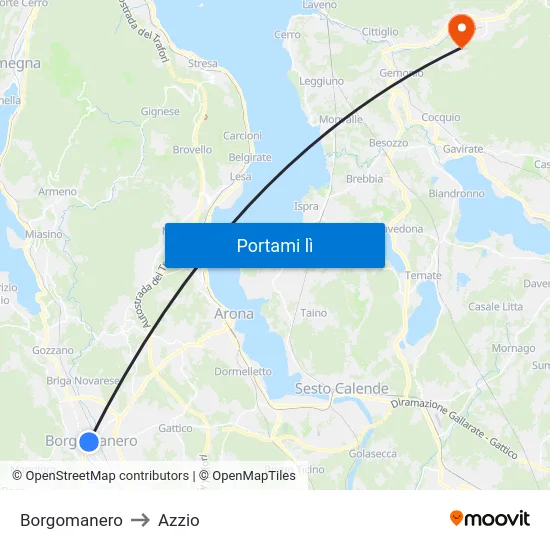 Borgomanero to Azzio map