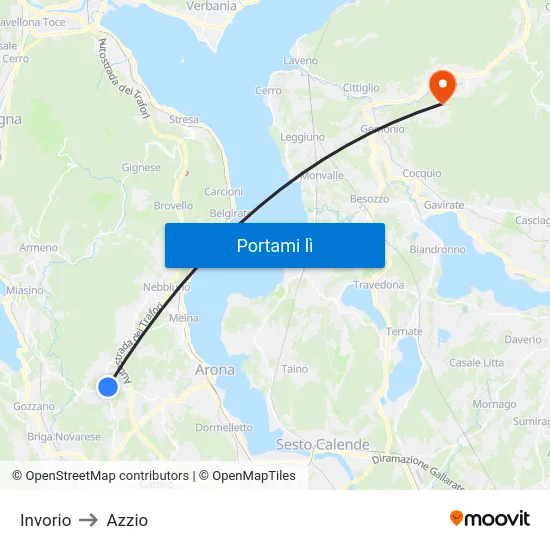 Invorio to Azzio map