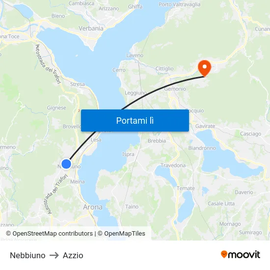 Nebbiuno to Azzio map